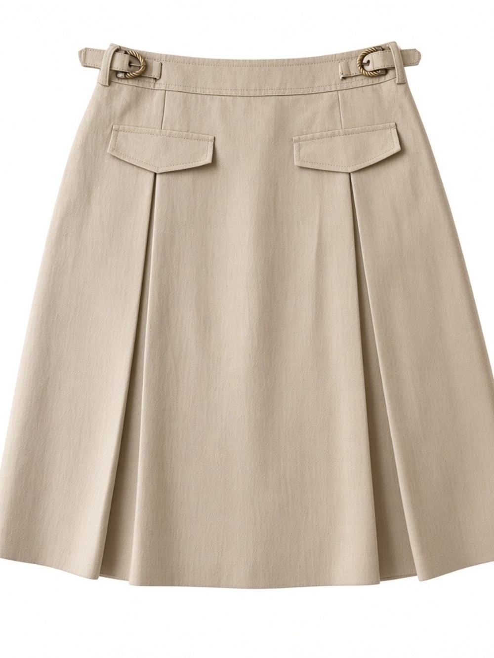 Bogner Beige A-Line Skirt with Flap Pockets and Belt Detail